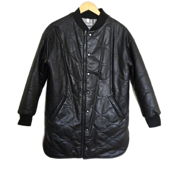 Evereve Georgetown Coat Faux Leather Long Quilted Reversible Plaid Jacket XS - Picture 3 of 16